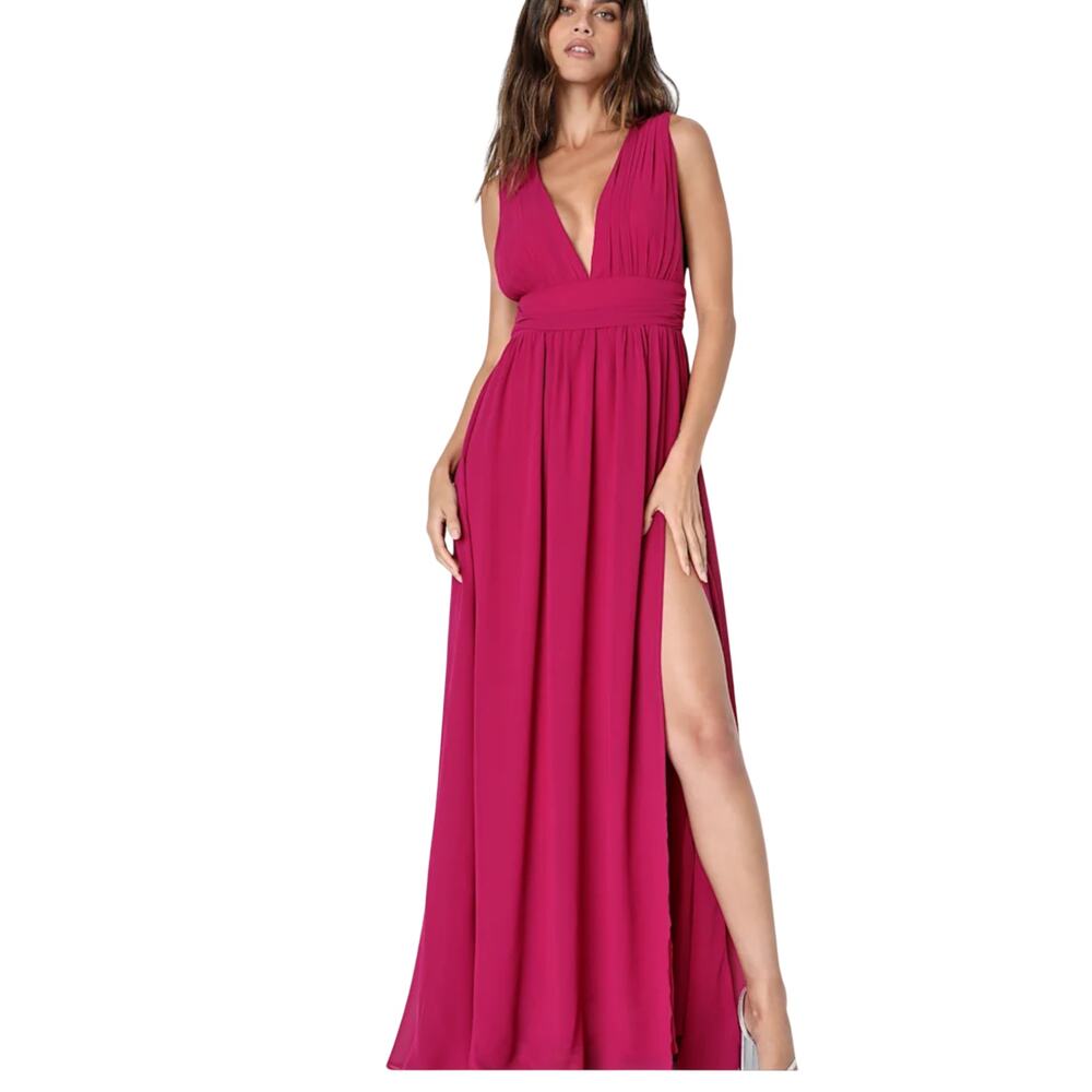 Lulus Women's Heavenly Hues‎ Fuschia Maxi Dress Sleeveless V-Neck Size L NWT